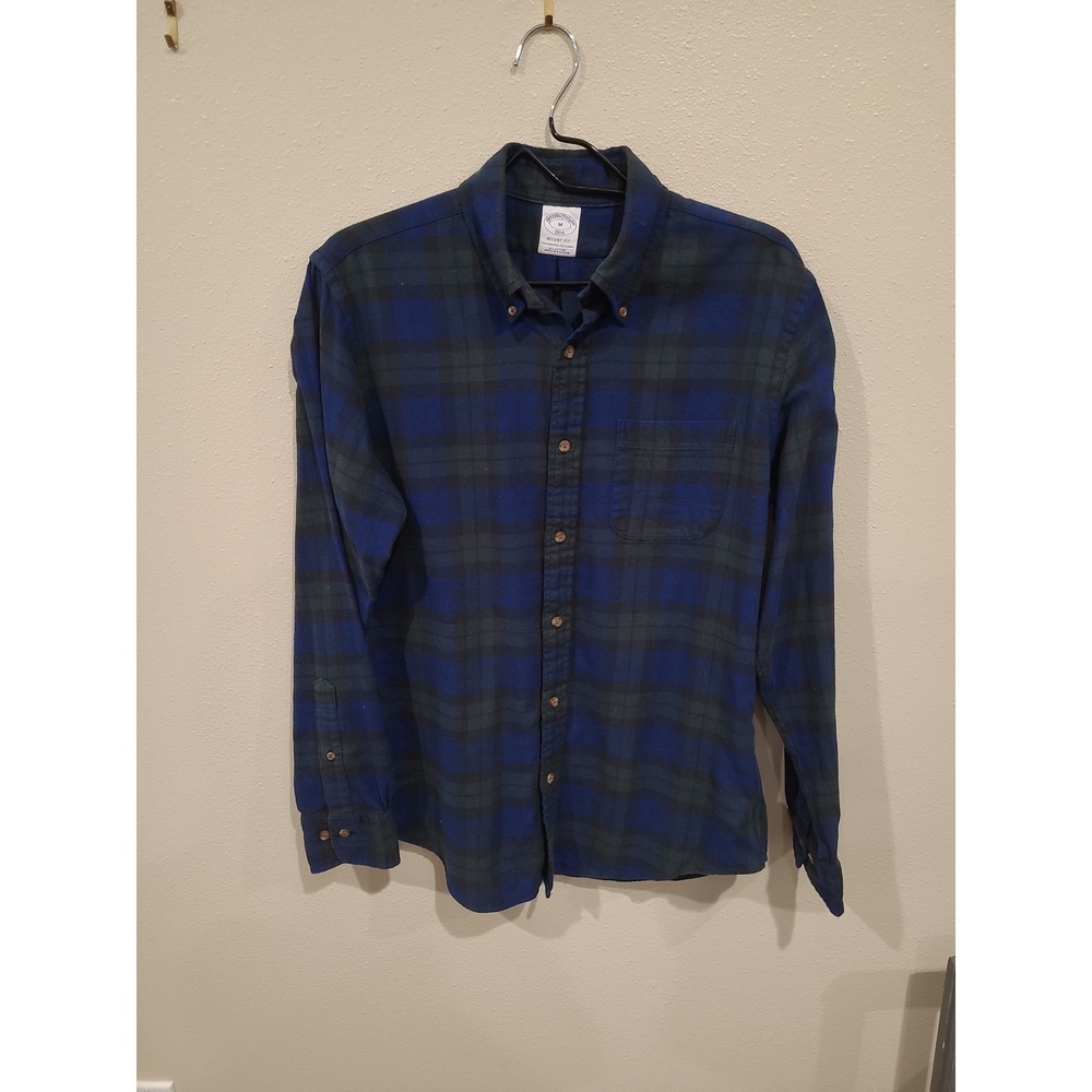 Brooks Brothers Regent Fit Men's SZ M Blue Green Plaid Flannel button Down